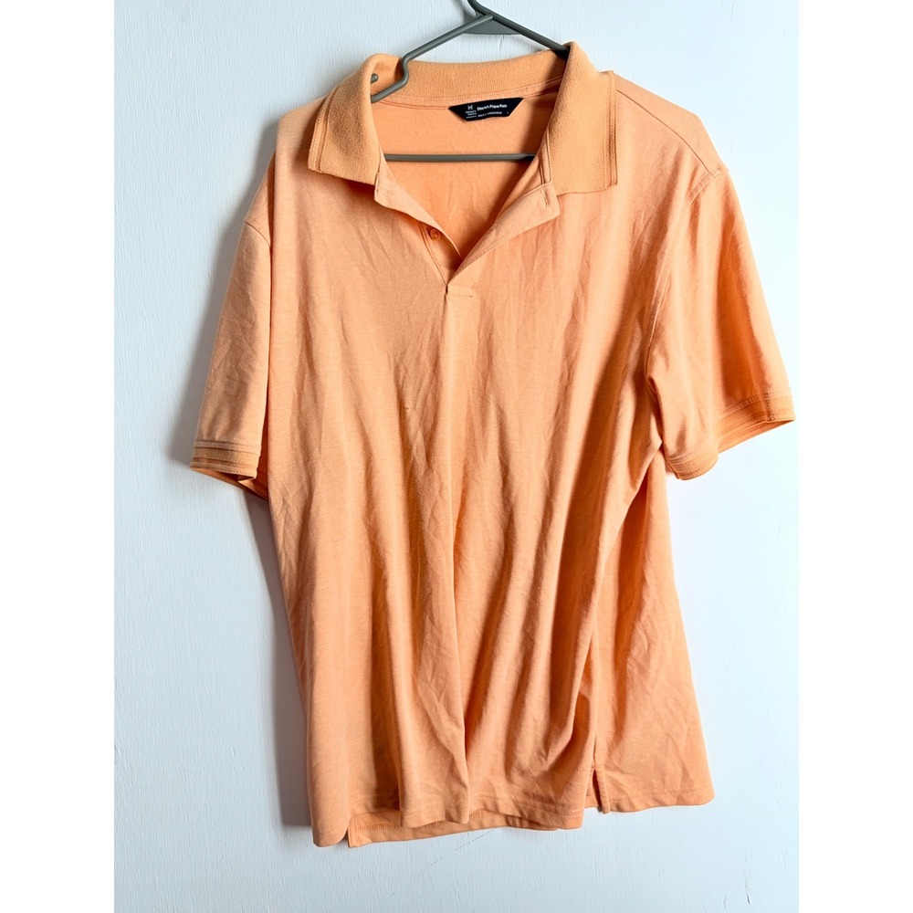 Member's Mark Mens Stretch Pique Polo Shirt Peach Orange Large Short Sleeve L